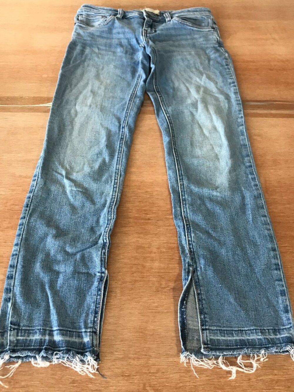 Free People Split Cuff Bootcut Jeans Women 26 Blue Low Rise Raw Hem Sculpting